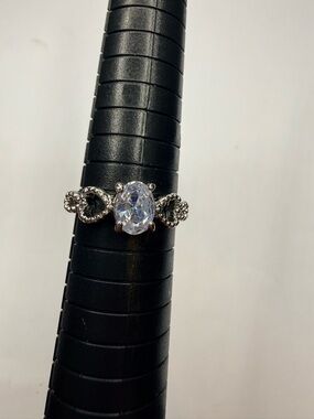 Silver-Tone Oval Cubic Zirconia Ring - White Crystal